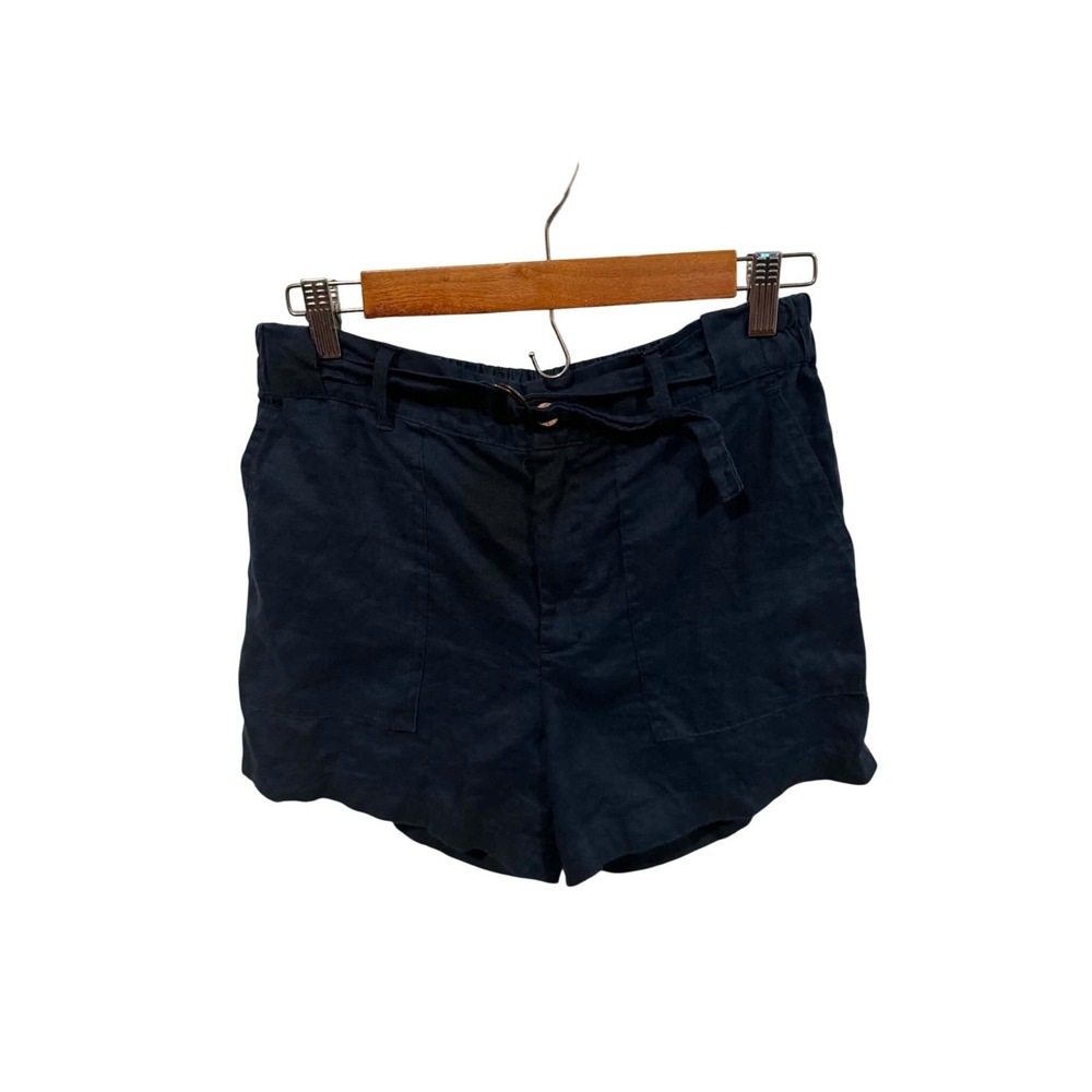Jones New York Linen Shorts‎ Womens 4 Navy Blue Excellent Belted High Rise